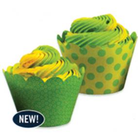 Green & Yellow Reversible Cupcake Wraps - 12pcs - BA10226